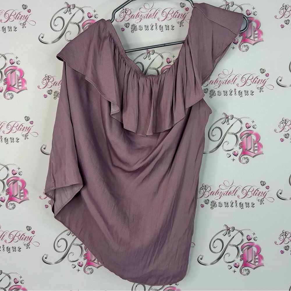 Ricki's one shoulder top lilac Dusty Purple Ruffle Blouse flowy smocked